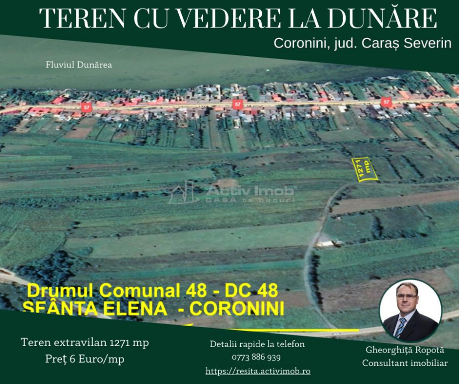 Coronini, Teren Drept, Vedere la Dunare, 6 Euro/Mp, Negociab