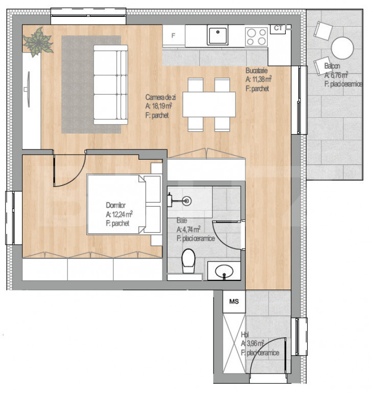 Apartament 2 camere, 50.51 mp, finisat nou, garaj, zona Ceta