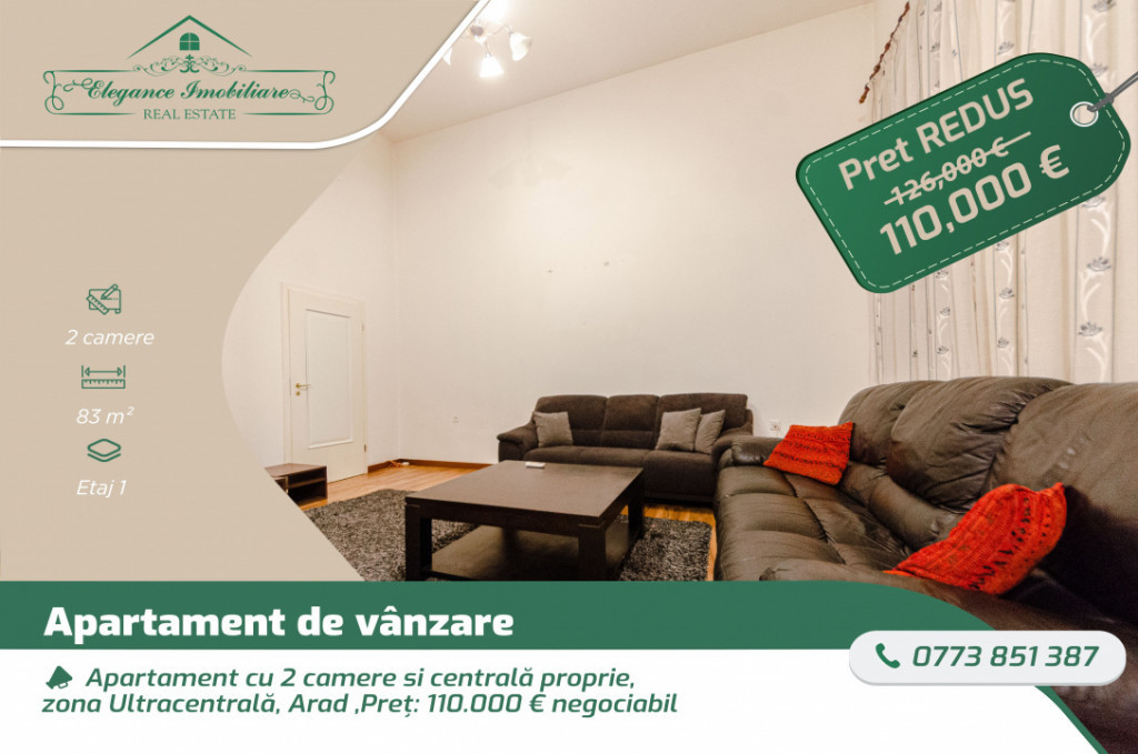 Apartament cu 2 camere si centrala proprie, zona Ultracentra