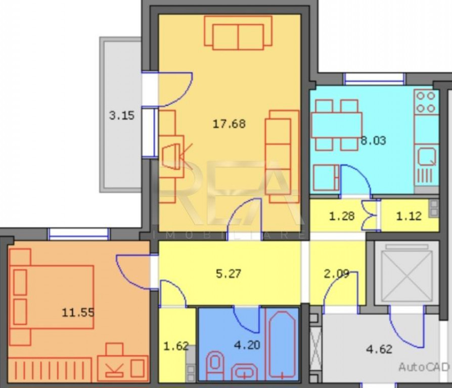2 camere, 3/8, 56mp, bloc 1980- Lujerului