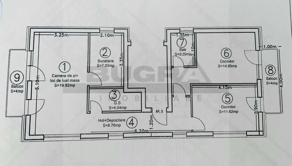 Apartament 3 camere 69 mp, parcare, 2 balcoane, Borhanci