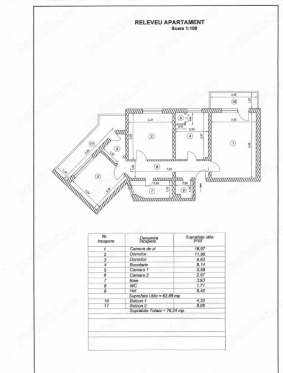 Apartament 3 camere, situat in zona Dacia