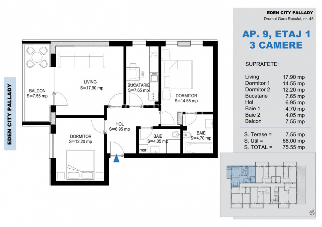 3 Camere Direct Dezvoltator -Finisaje Premium