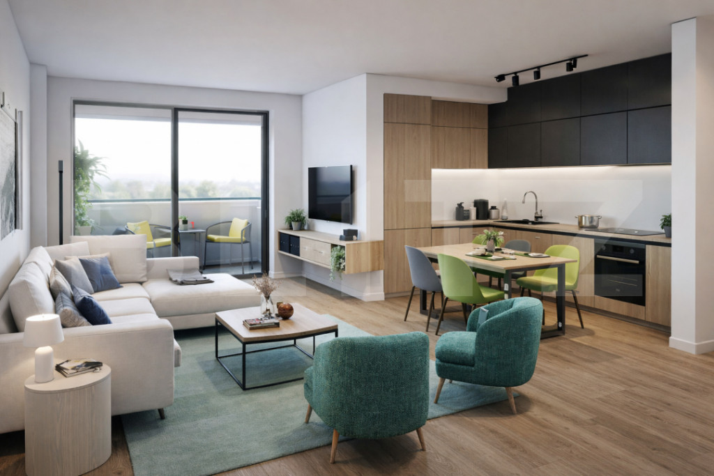 Apartament 2 camere, living cu bucătărie open space, balco
