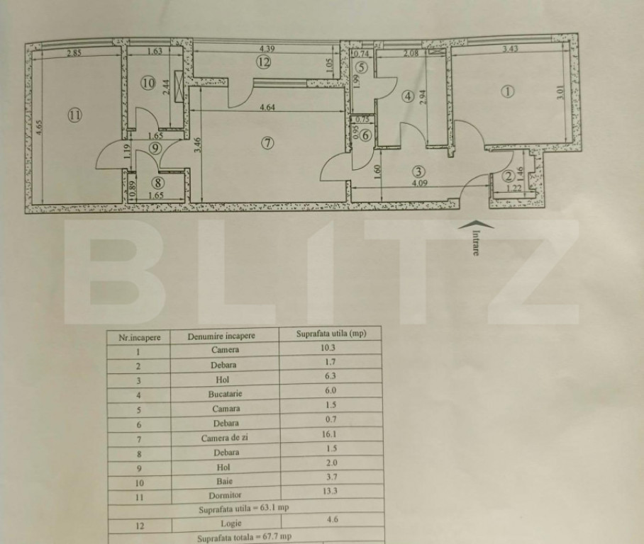 Apartament 3 camere etaj intermediar 68 mp Tătărași