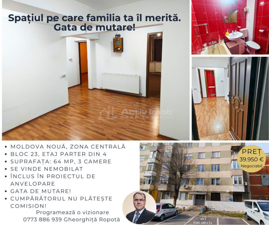 Apartament 3 camere decomandat, Bl. 23, Parter, Moldova ...