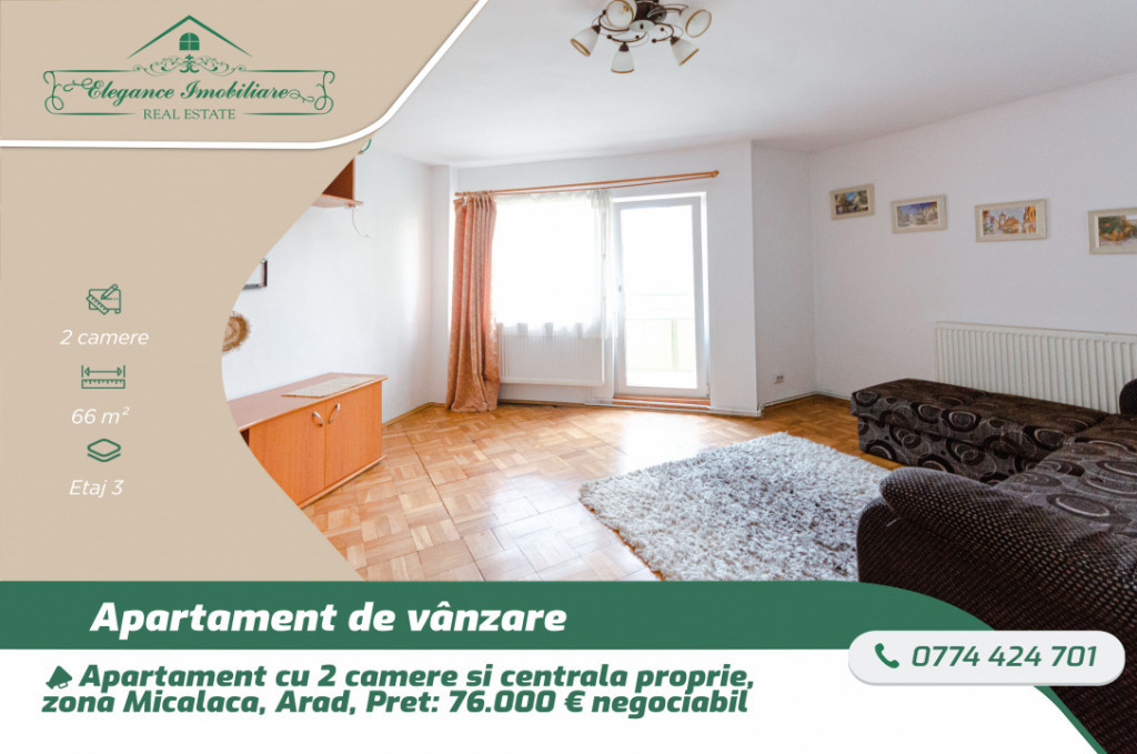 Apartament cu 2 camere și centrală proprie