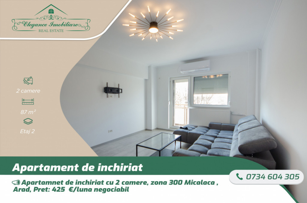 Apartamnet de inchiriat cu 2 camere, zona 300 Micalaca , Ara