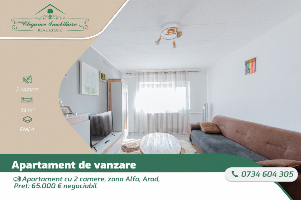 Apartament cu 2 camere, zona Alfa, Arad