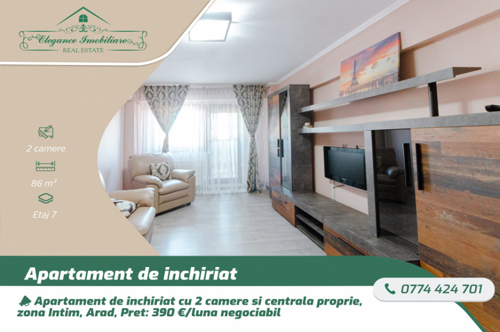 Apartament de inchiriat cu 2 camere si cenrala proprie, zon