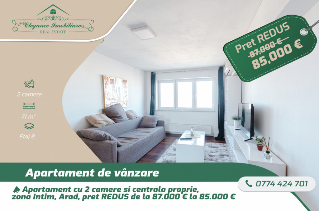 Apartament cu 2 camere, zona Intim, Arad