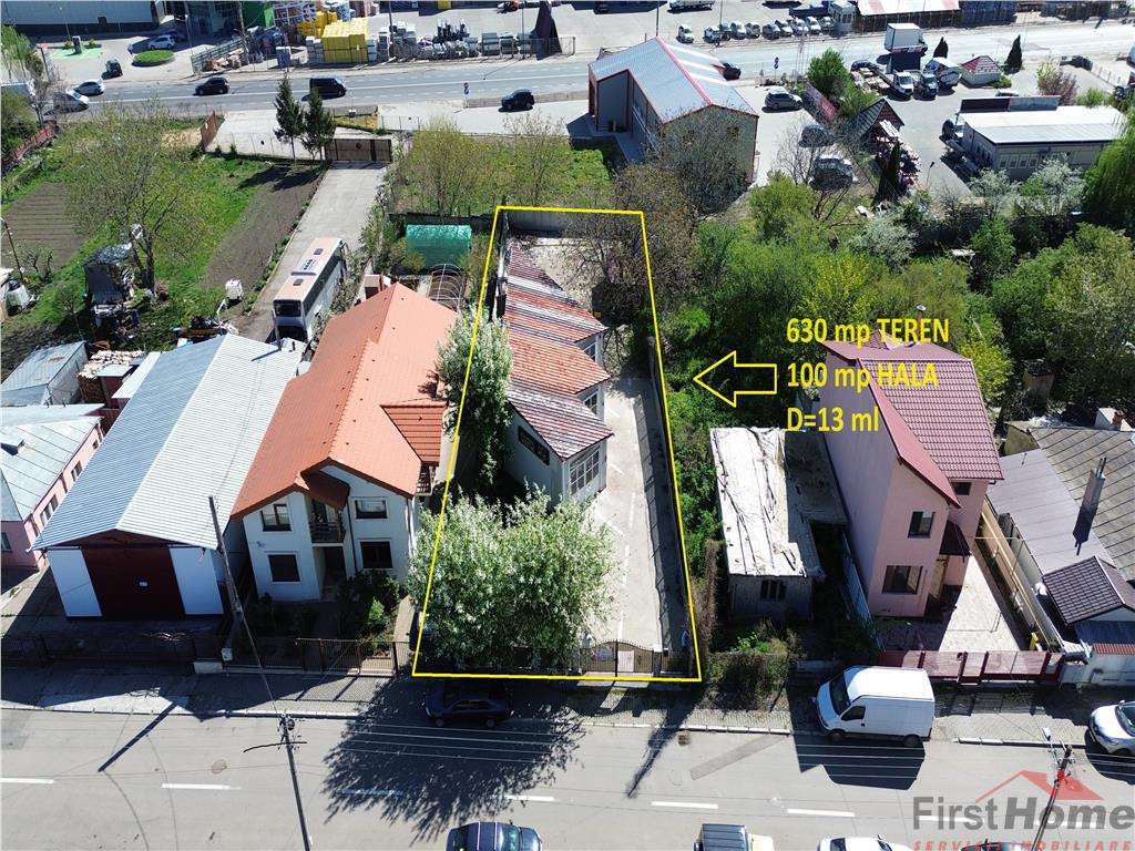 Hala 100 mp, teren 630 mp, D= 13 ml, zona E 85-oras