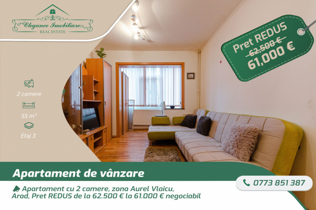 Apartament 2 camere , decomandat. Zona Aurel Vlaicu, Arad