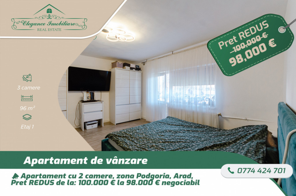 Apartament cu 3 camere, 2 bai și 2 balcoane zona 500 Mical