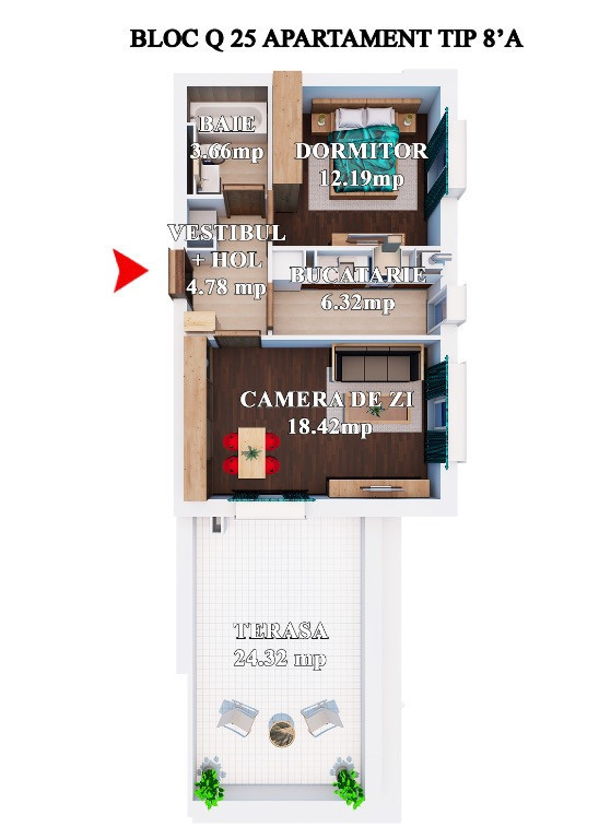 COSMOPOLIS - Apartament 2 camere tip studio, mobilat si utilat