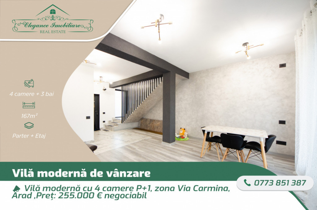 Vilă modernă cu 4 camere P+1, zona Via carmina, Arad