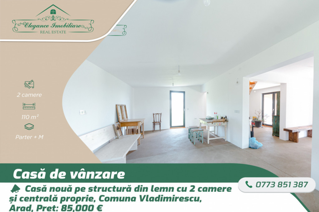 Casă nouă pe structură din lemn cu centrala proprie , Com