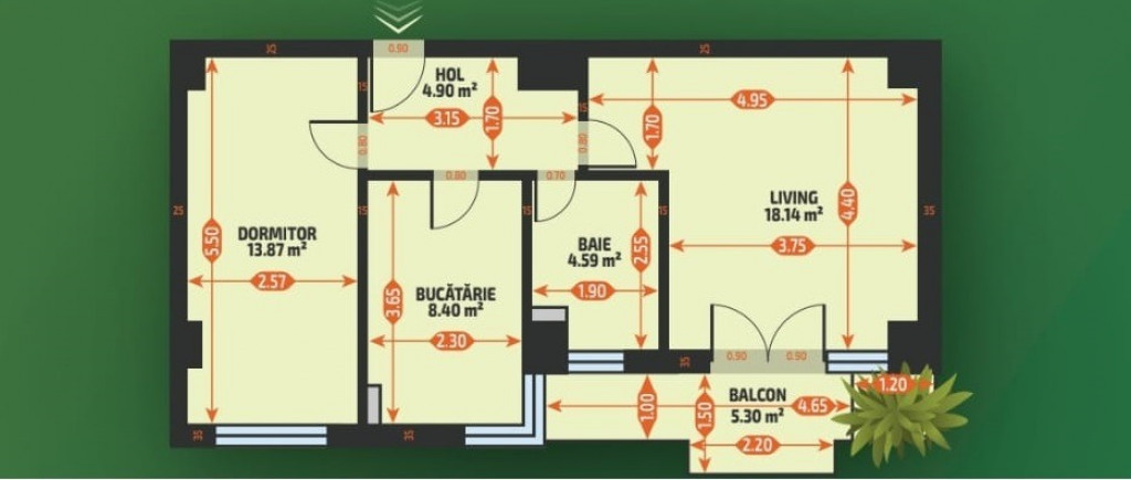 Apartament 2 camere 57 mp mobilat și utilat, etaj intermedi