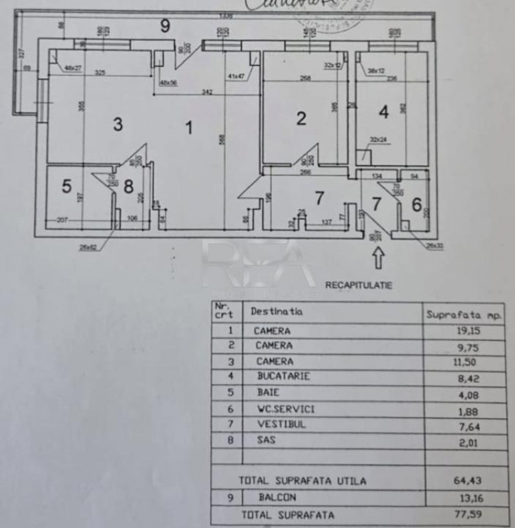 3 camere Teiul Doamnei, inst. schimb., et. 1, an 1983, 77 mp