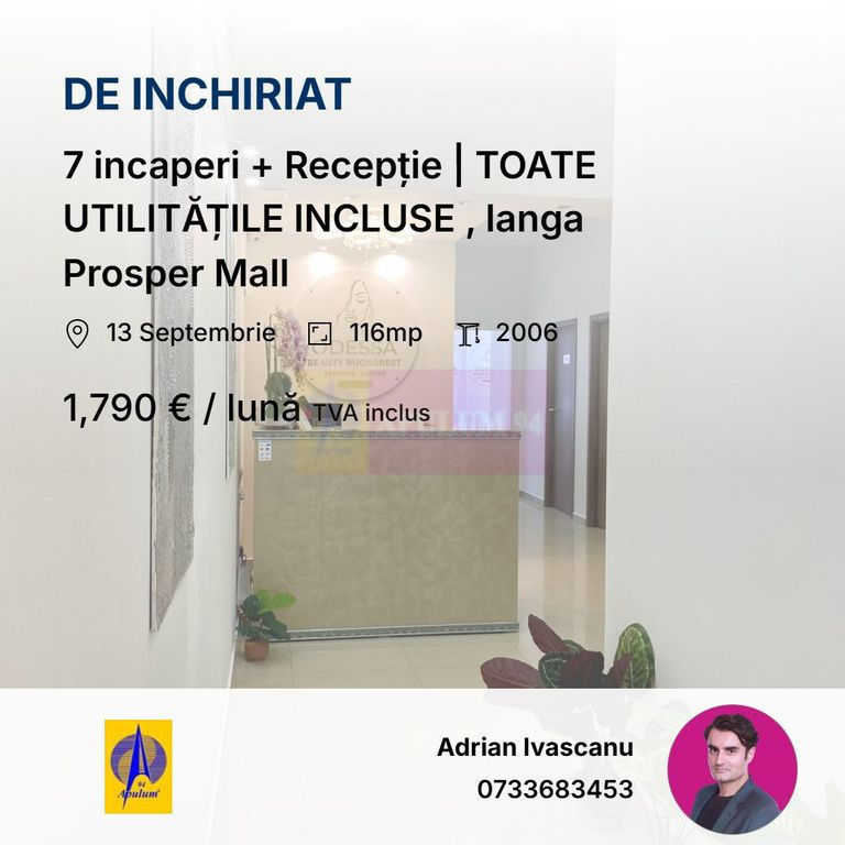 7 incaperi + Recepție | TOATE UTILITĂȚILE INCLUSE , la...