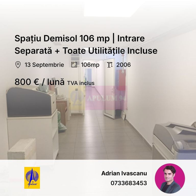 Spațiu Demisol 106 mp | Intrare Separată + Toate Utilit...