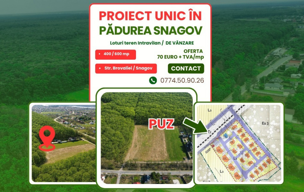 Exclusivitate-proiect unic in Padurea Snagov! Loturi teren 400-600 mp