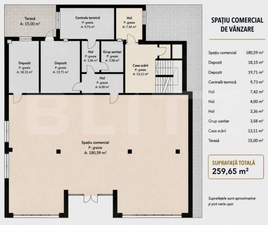 Spatiu comercial, 250 mp, finisat, imobil nou, 4 parcari cu