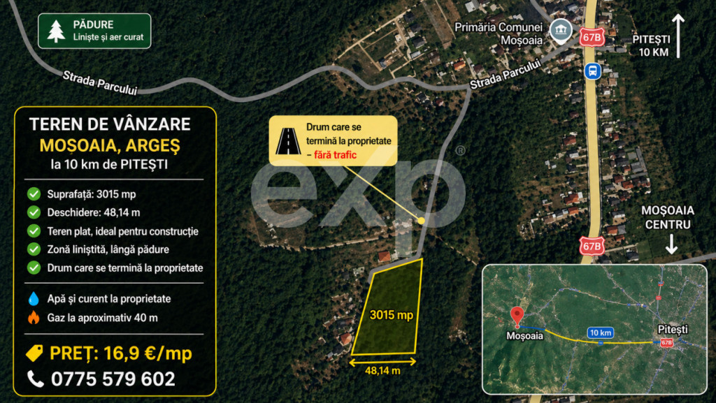 Teren 3015 mp Moșoaia | Zonă liniștită lângă pădure |