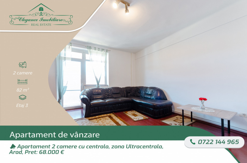 Apartament 2 camere cu centrala, zona Ultracentrala, Arad