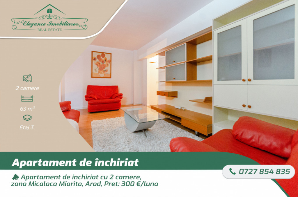 Apartament de inchiriat cu 2 camere, zona Micalaca Miorita,