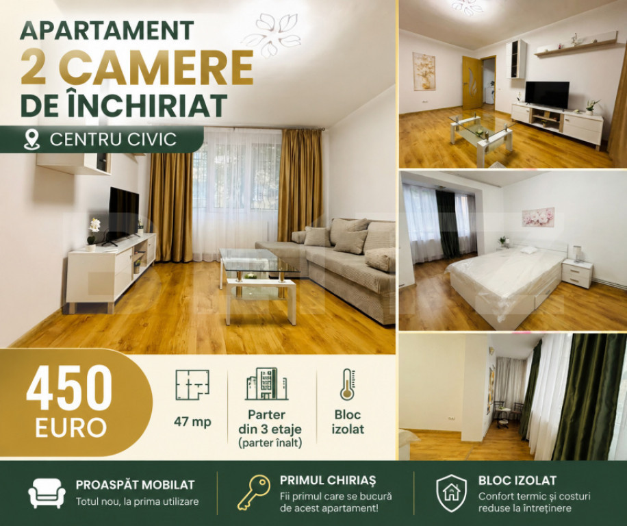 Apartament 2 camere de închiriat, Centru Civic