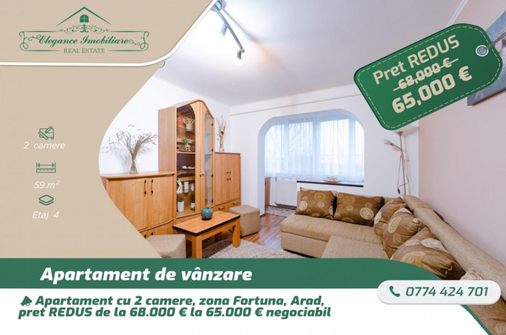 Apartament cu 2 camere, zona Fortuna, Arad