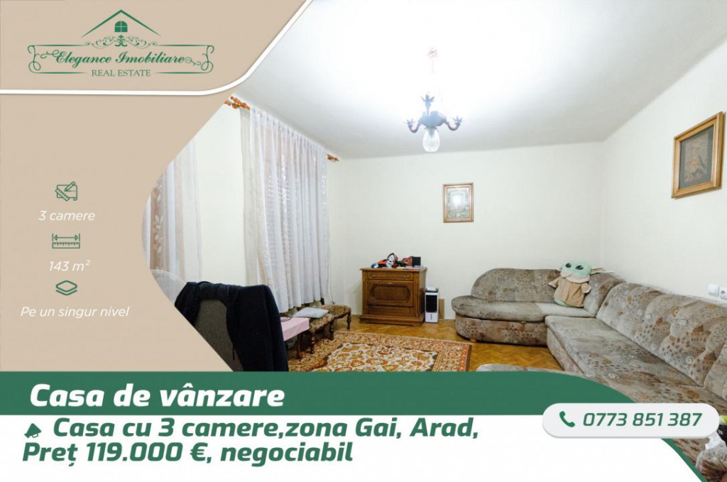 Casă cu 3 camere și teren de 572 m2, zona Gai, Arad