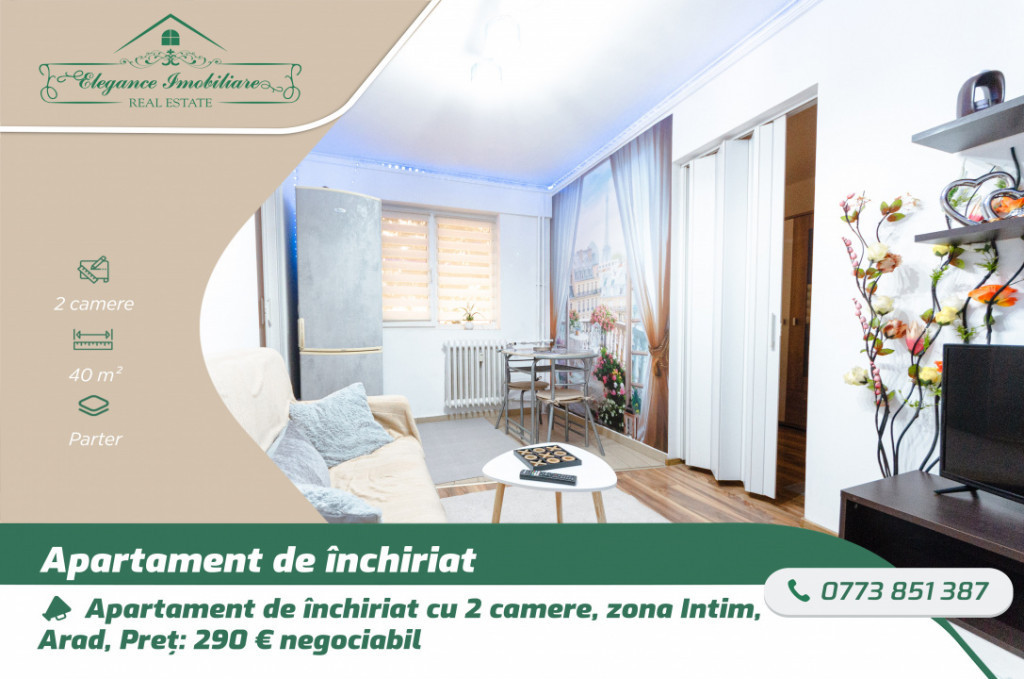 Apartament de închiriat cu 2 camere, zona Intim, Arad