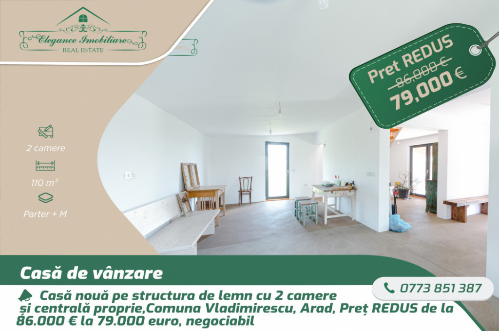 Casă nouă pe structură din lemn cu centrala proprie , Com