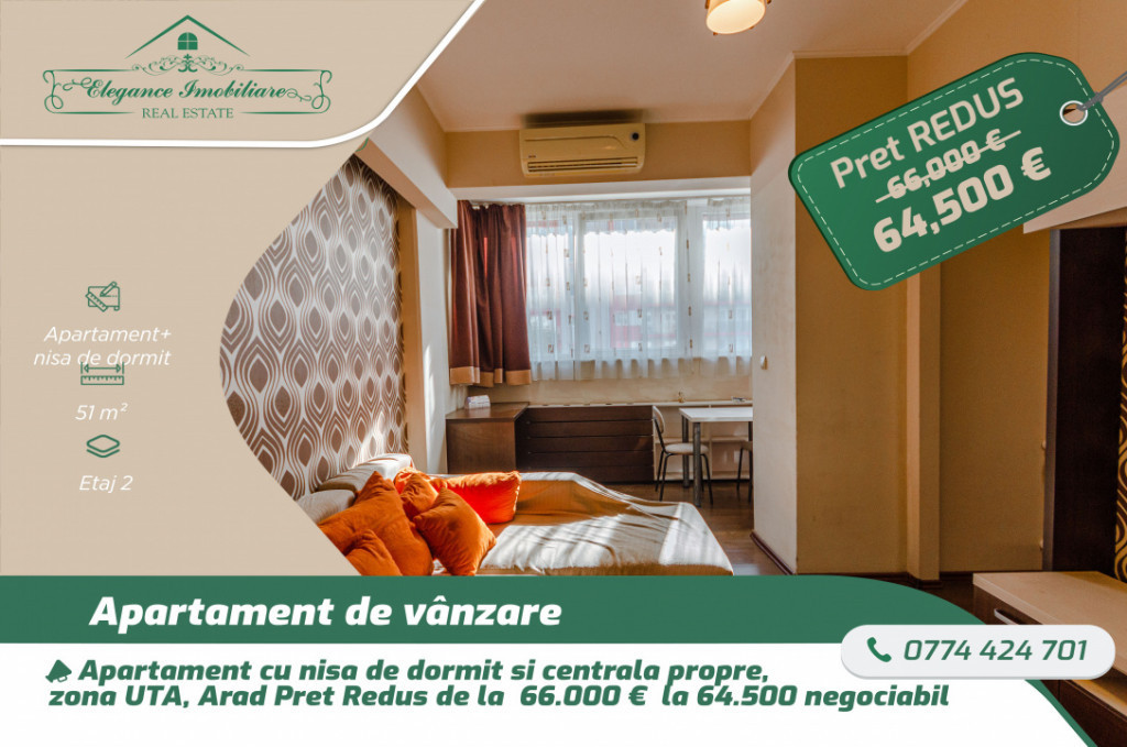 Apartament cu o camera si nisa de dormit, zona Uta, Arad