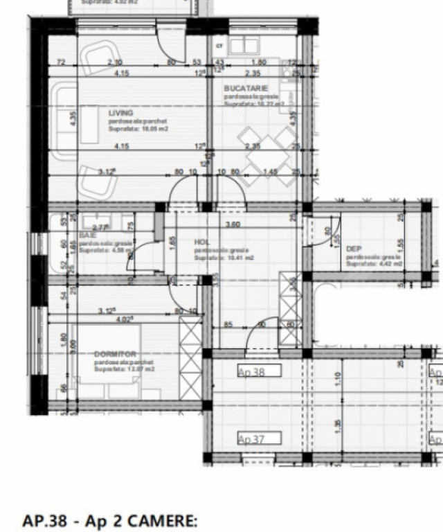 Apartament 2 camere, 60 mp