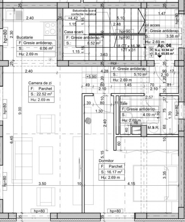Apartament de vanzare, cu 2 camere, 52,30 mp utili zona Bray