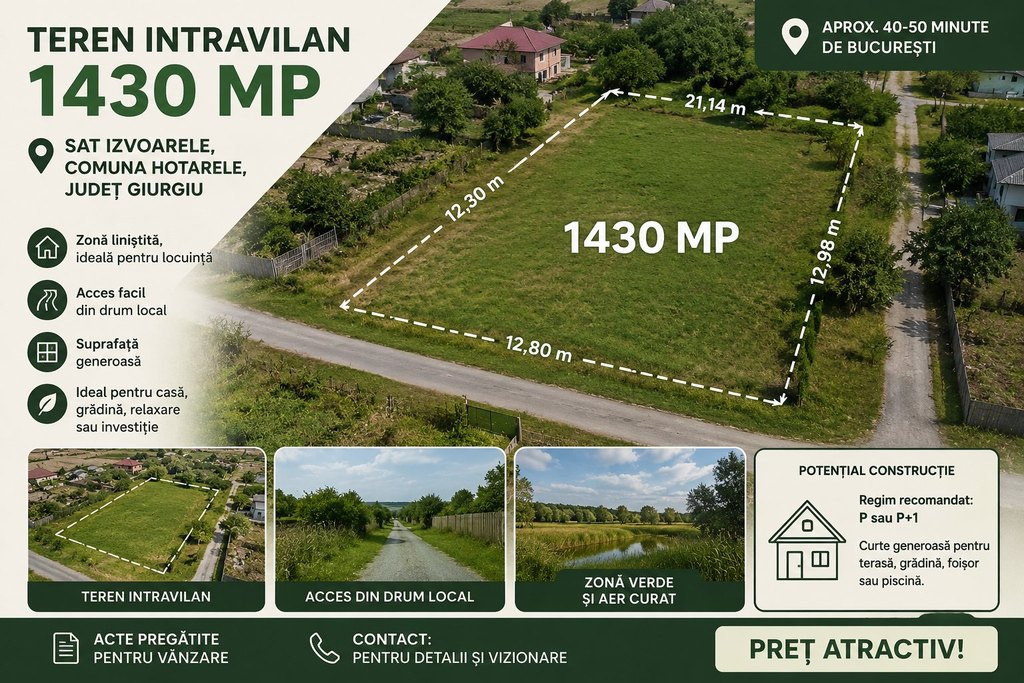 Vânzare Teren Intravilan 1430 mp Sat Izvoarele, Hotarele...