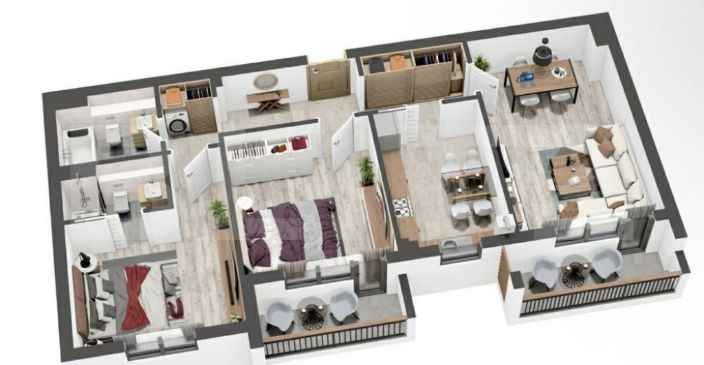 Apartament 3 camere decomandat | 80 mp utili +2 balcoane