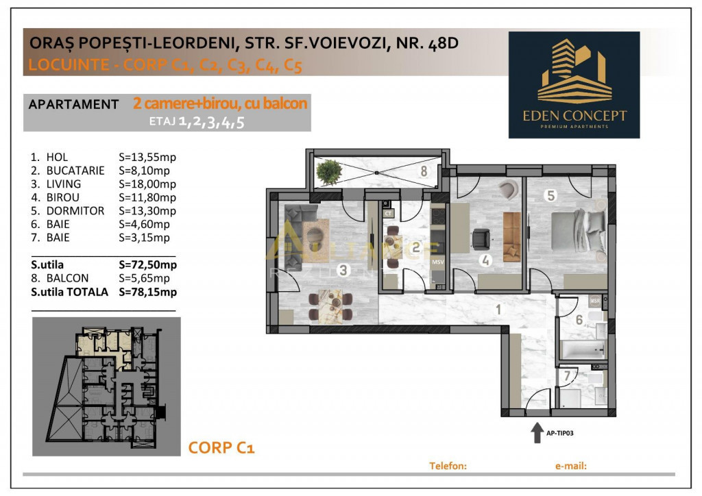 Popesti Apartament 3 Camere Decomandat
