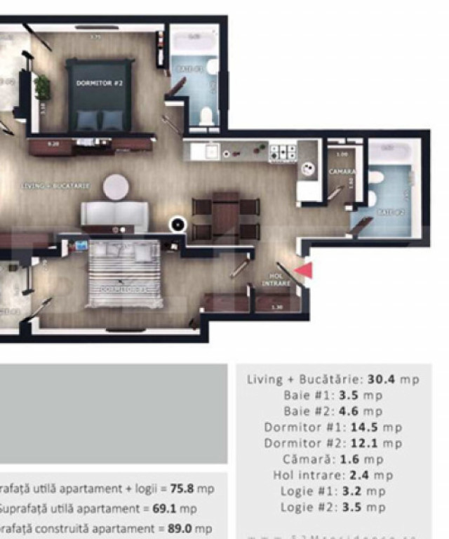 Apartament 3 camere, 2 bai, 2 balcoane, CF parcare subterana