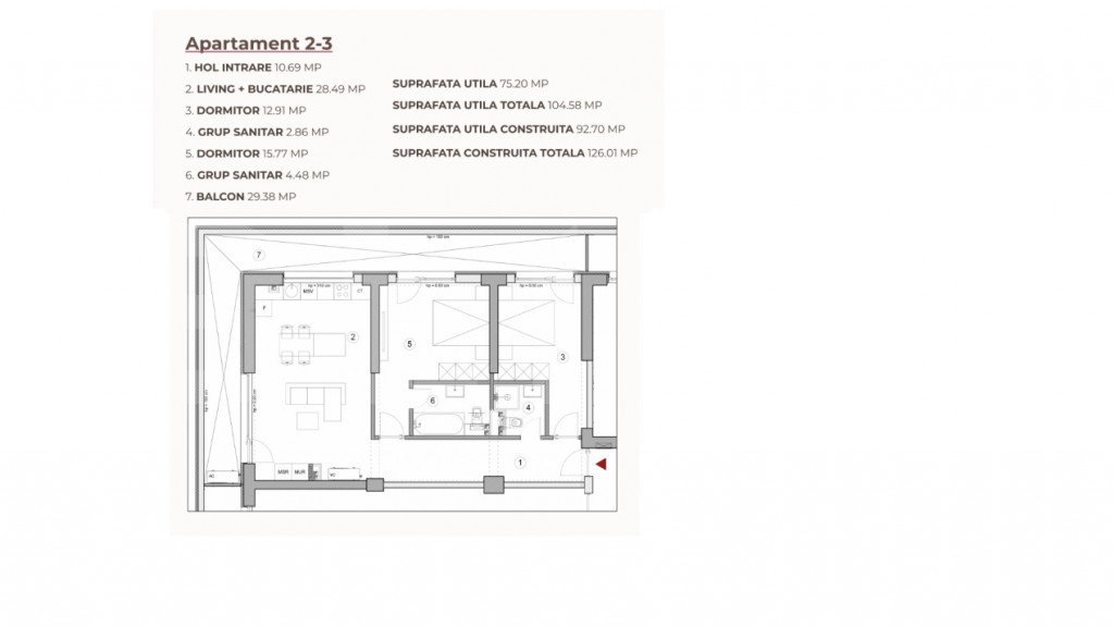 Apartament open space 3 camere 104.58 mp în ansamblu cu 0%