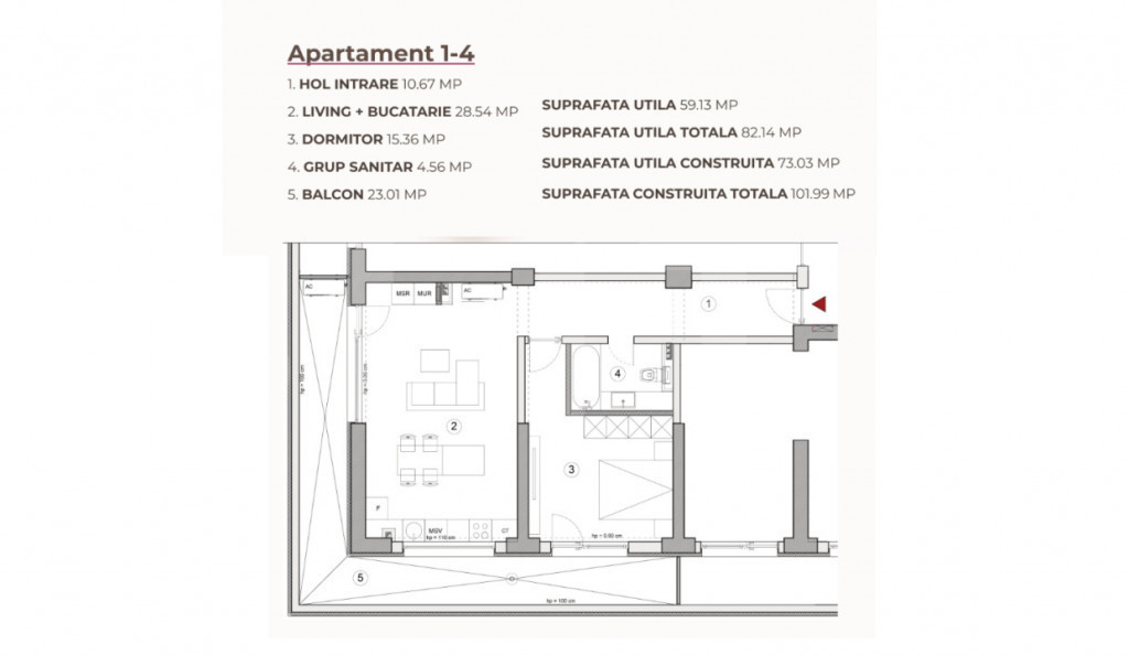 Apartament 2 camere, 82.14 mp, Ansamblu 0% Comision, zona Ca