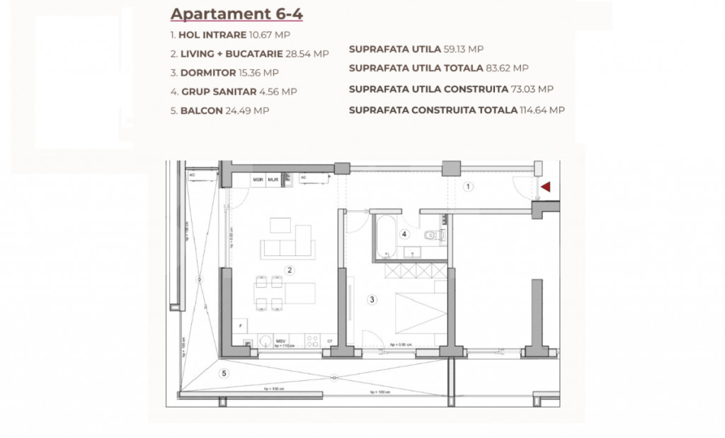 Apartament 2 camere, 83.62 mp, ansamblu 0% Comision Achiziț