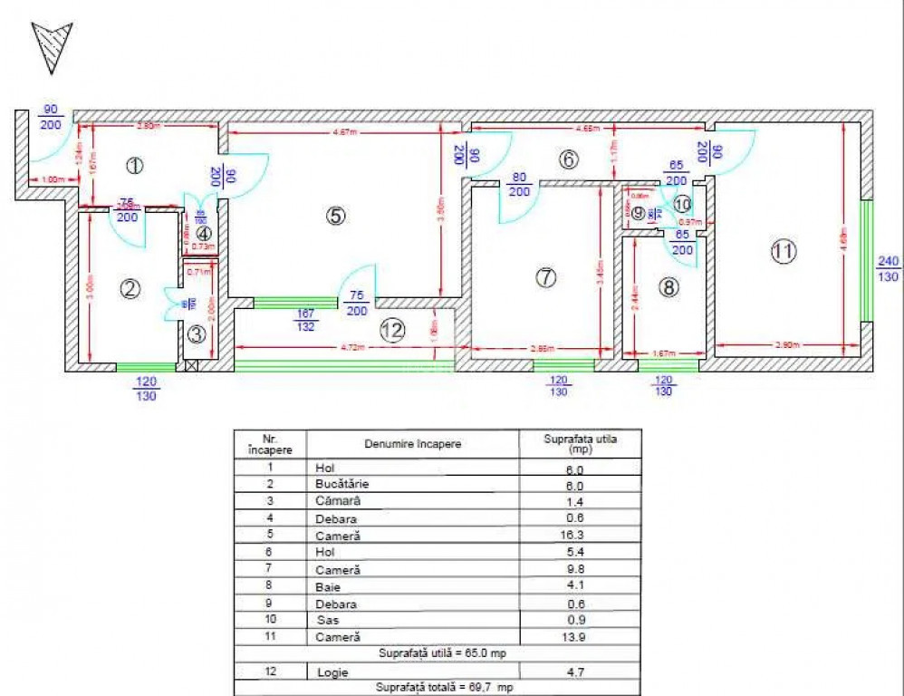 Apartament 3 camere Semidecomandat - 60 mp, Etaj 4