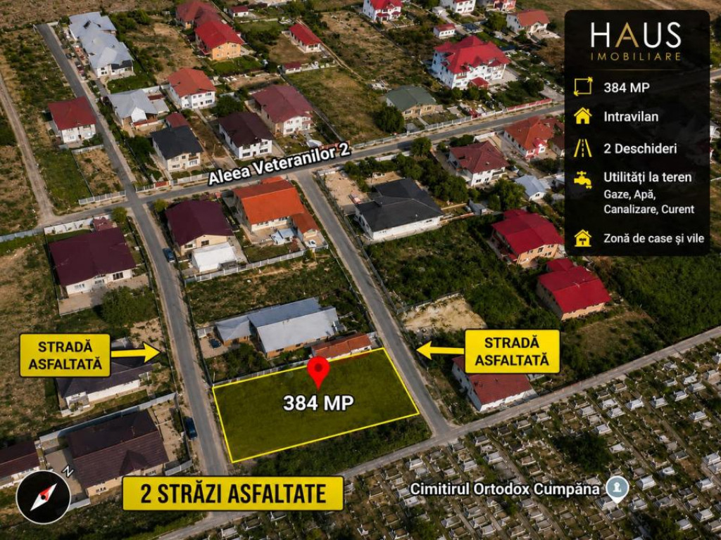 Cumpăna Teren 384 mp cu deschidere la 2 străzi toate utili