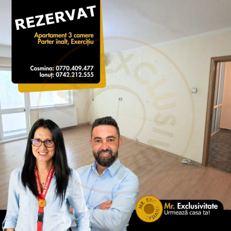 Apartament 3 camere Exercitiu parter inalt vedere bilaterala