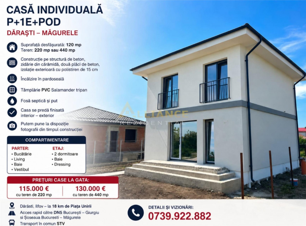 Casa Individuala Darasti Magurele 3 camere 2 bai teren 440 m
