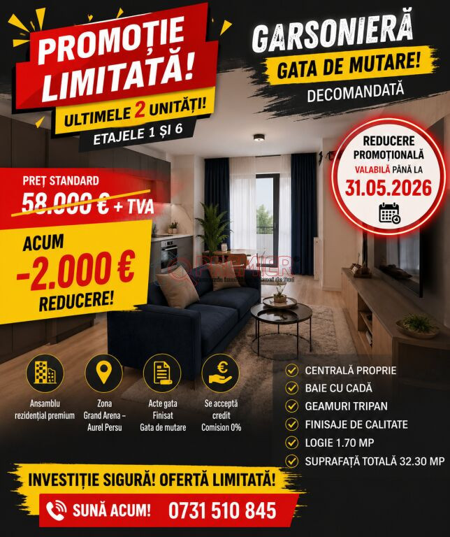 REDUCERE 2.000 € | Garsoniera - Pana la 31.05.2026